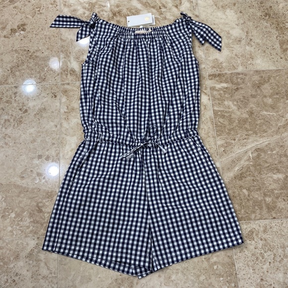 🛍️Tory Burch Gingham Romper. Blue and white. Size XS. NWT - Picture 3 of 12